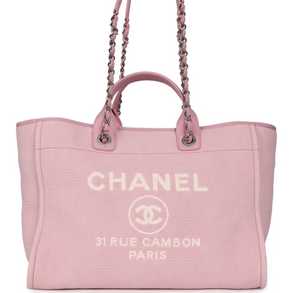 Chanel Medium Deauville Shopping Tote Pink Canvas Silver Hardware