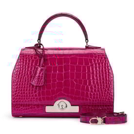 Moynat Fuchsia Shiny Alligator Calfksin Réjane PM Silver Hardware, 2020-2021