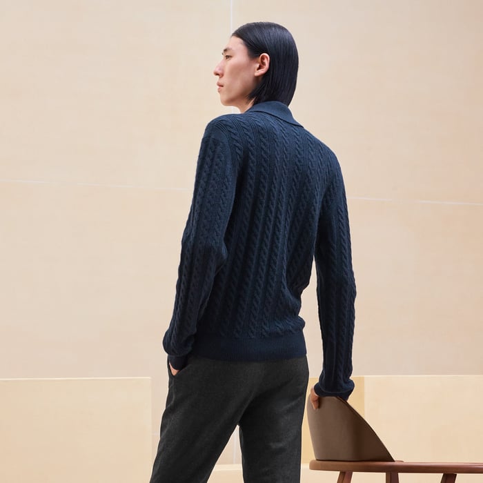 Marine Cashmere "Torsades Et H Fantome" Polo Sweater