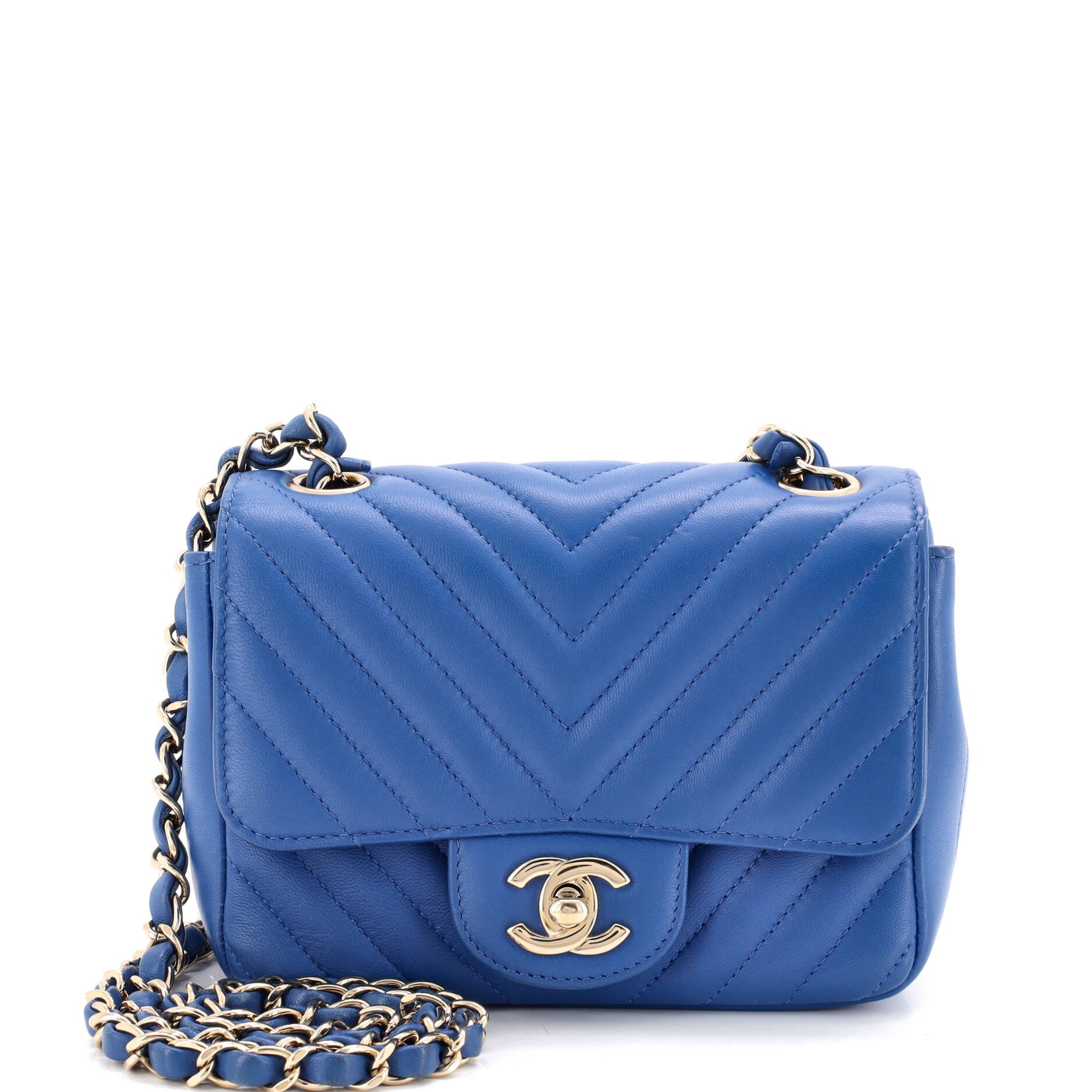 Square Classic Single Flap Bag Chevron Lambskin Mini