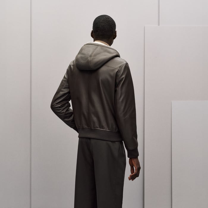 Kaki Hooded Rib-trim Jacket