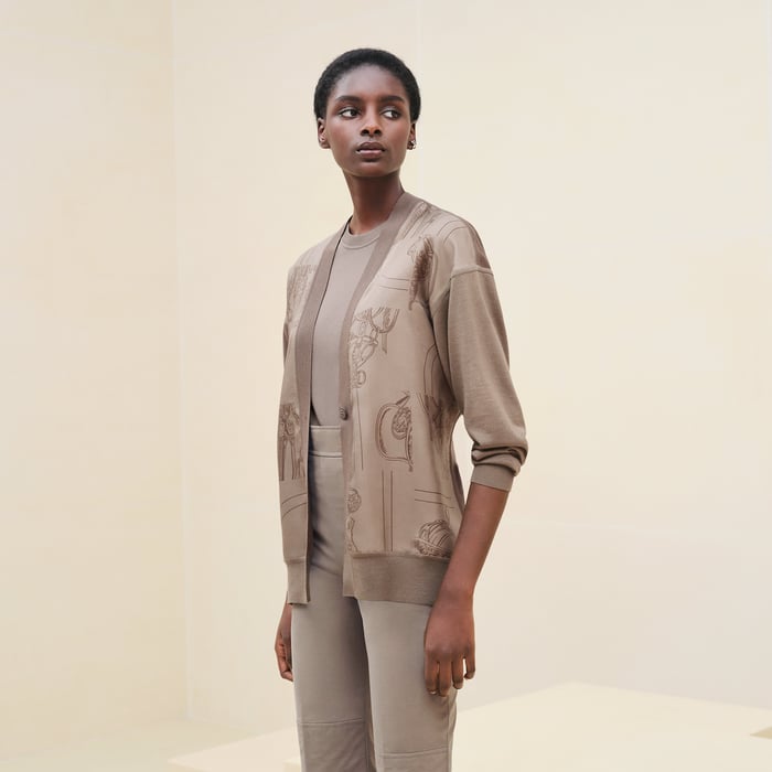 "En Desordre Finesse" Long-sleeve Twillaine Cardigan