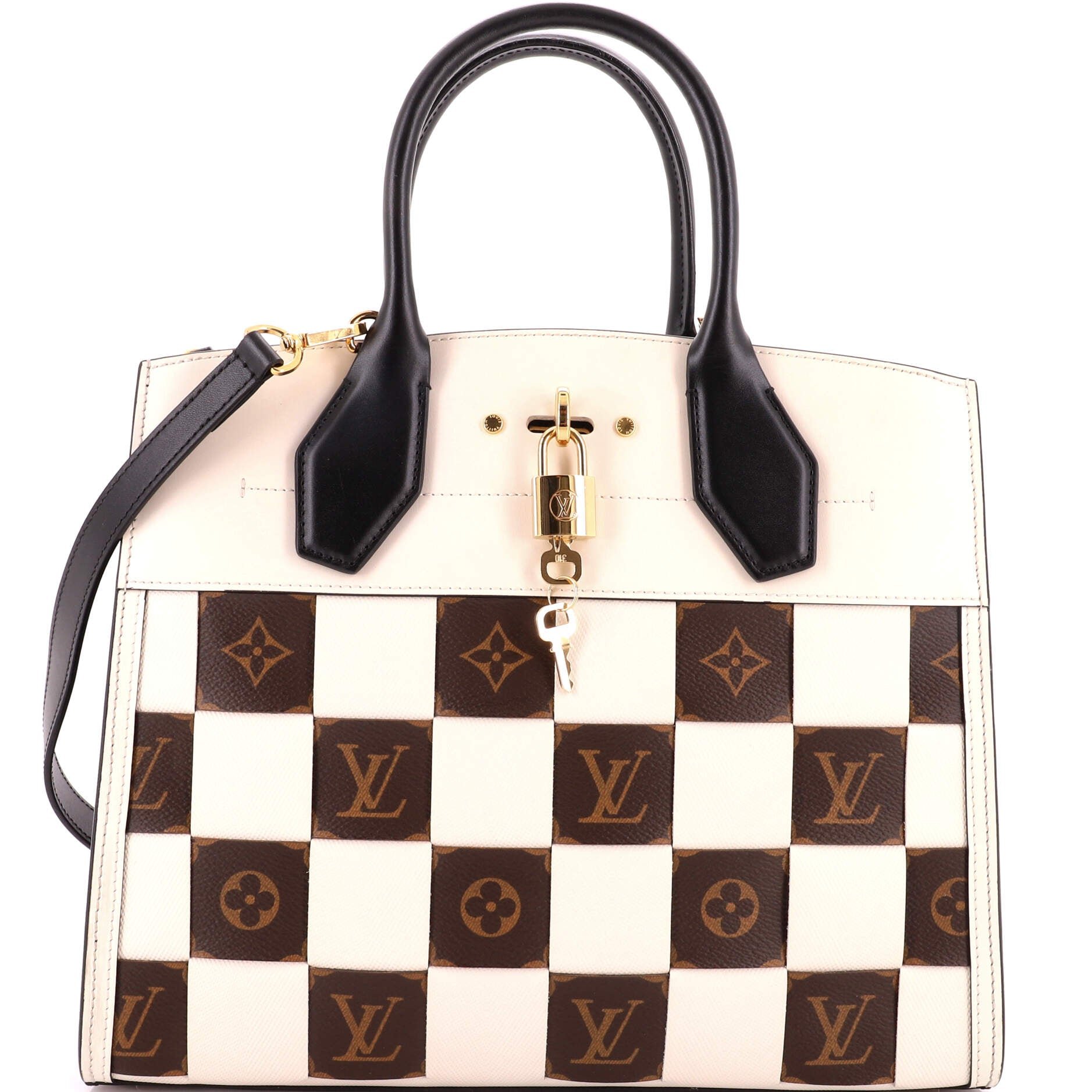 City Steamer Handbag Damier Tressage Monogram Canvas and Leather MM