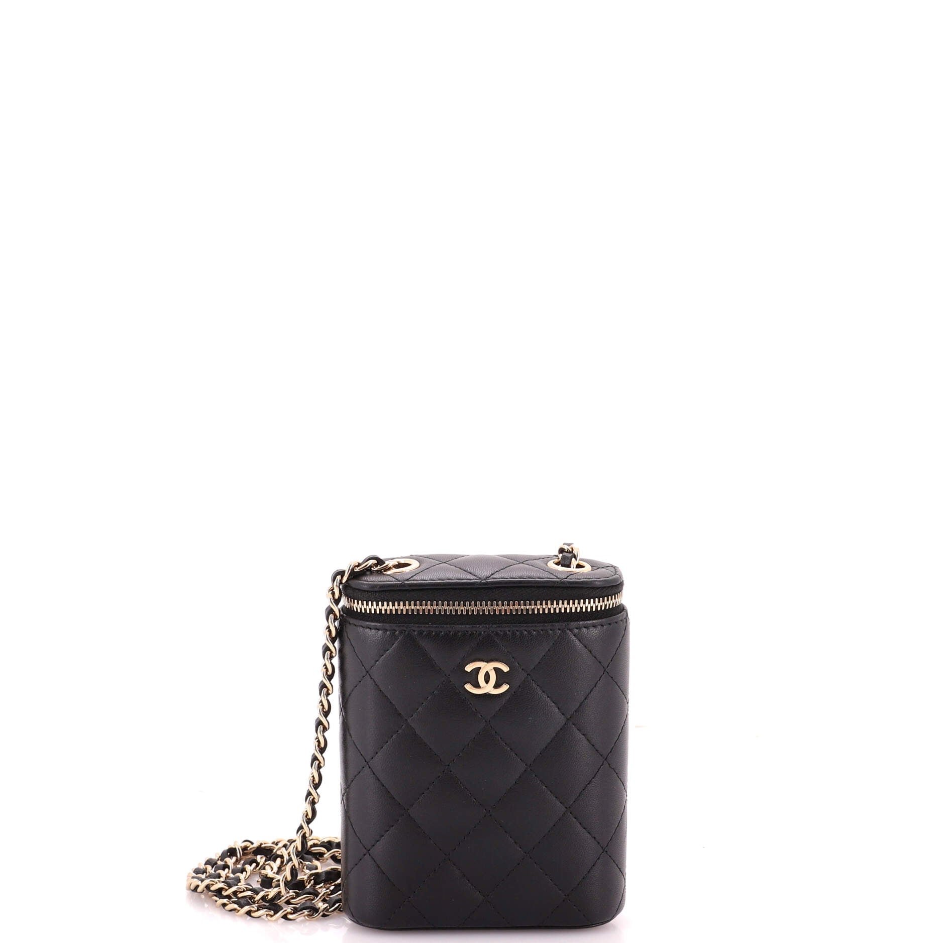 Vertical Classic Vanity Case with Chain Quilted Lambskin Small