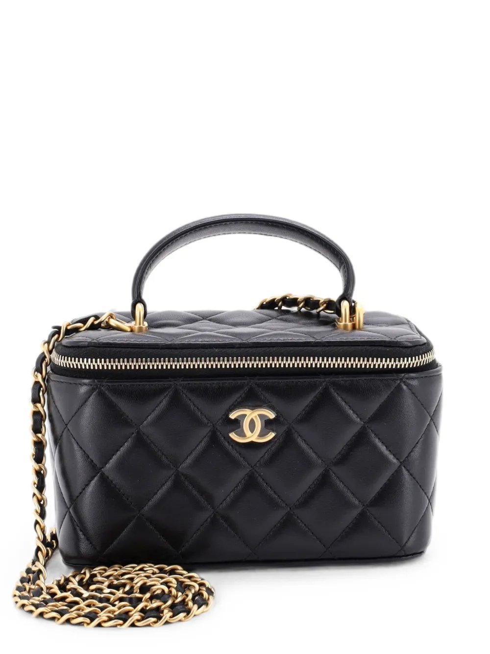 Classic Top Handle Vanity Case with Chain Quilted Lambskin Small crossbody bag