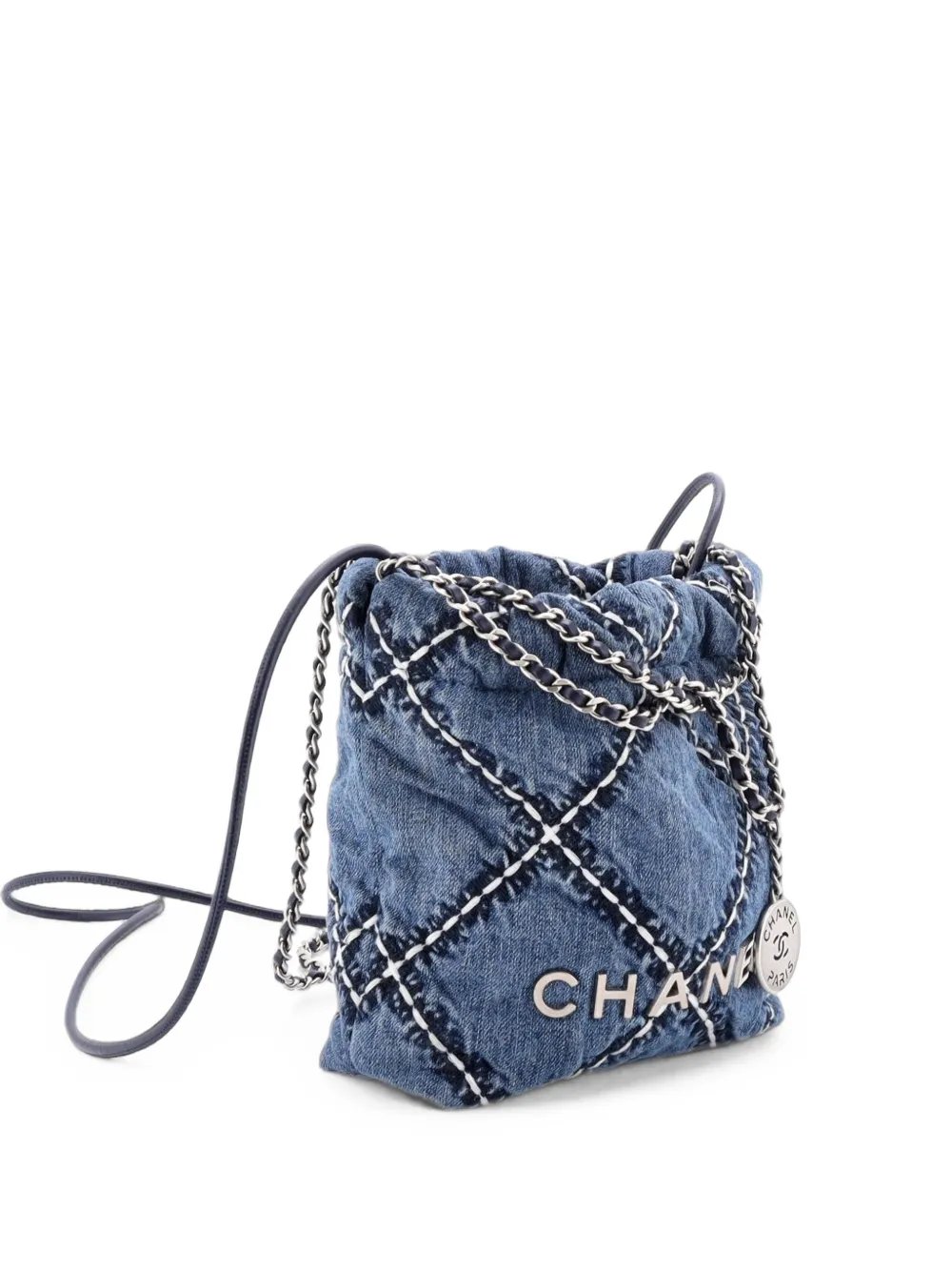 22 Chain Quilted Stitched Denim Mini hobo bag