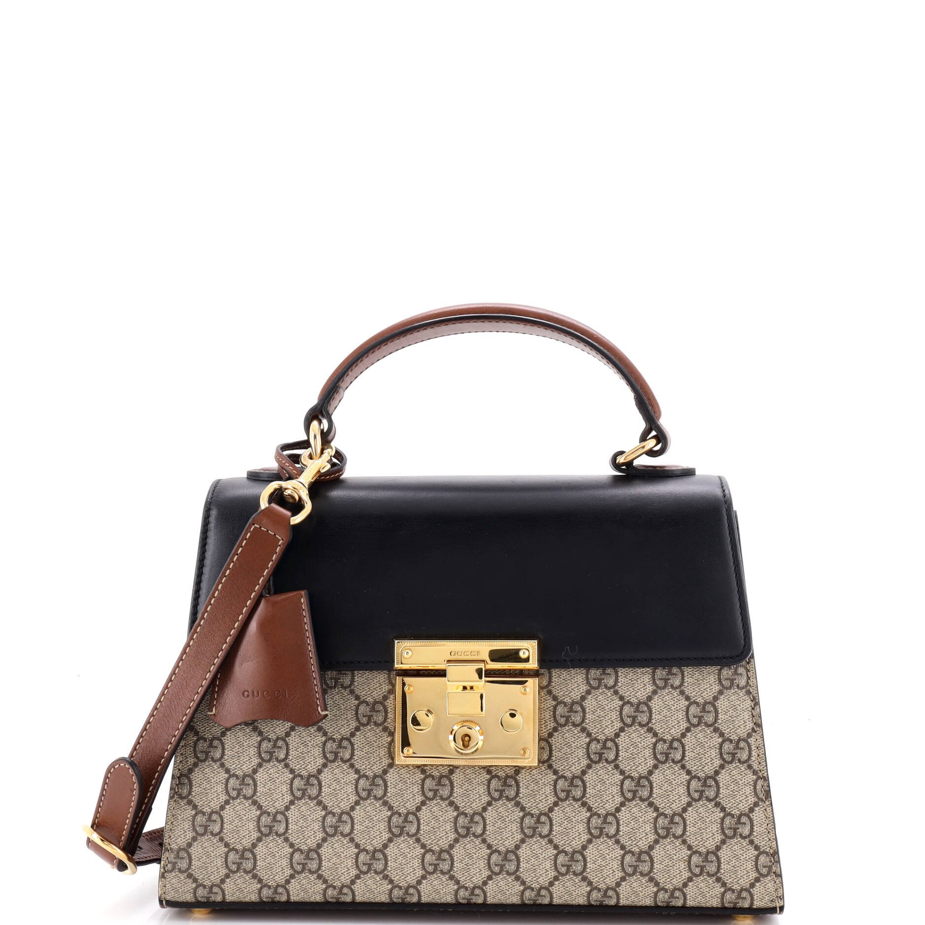 Padlock Top Handle Bag GG Coated Canvas and Leather Small