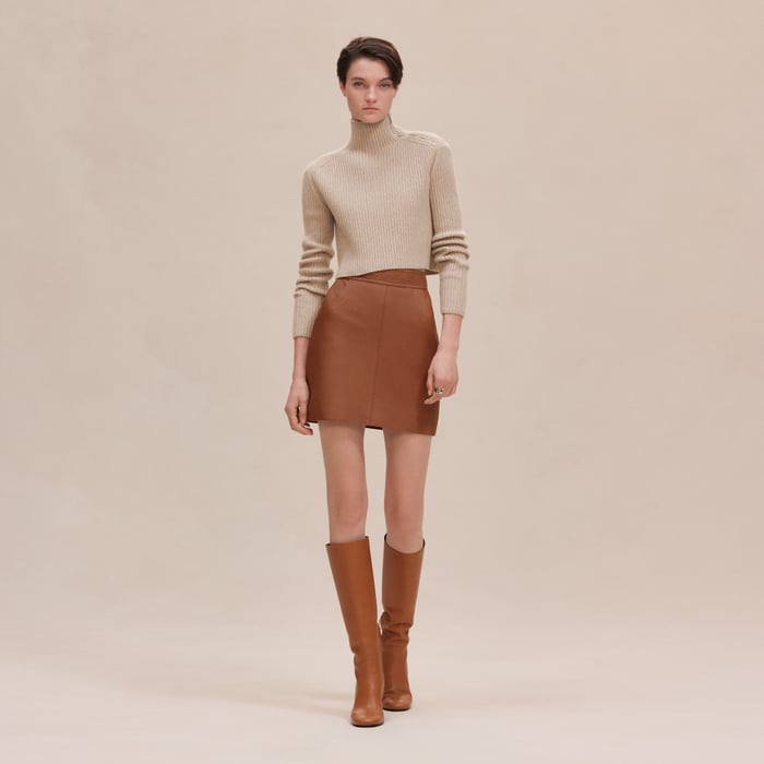 Marron Fauve Miniskirt With Quilted Detail