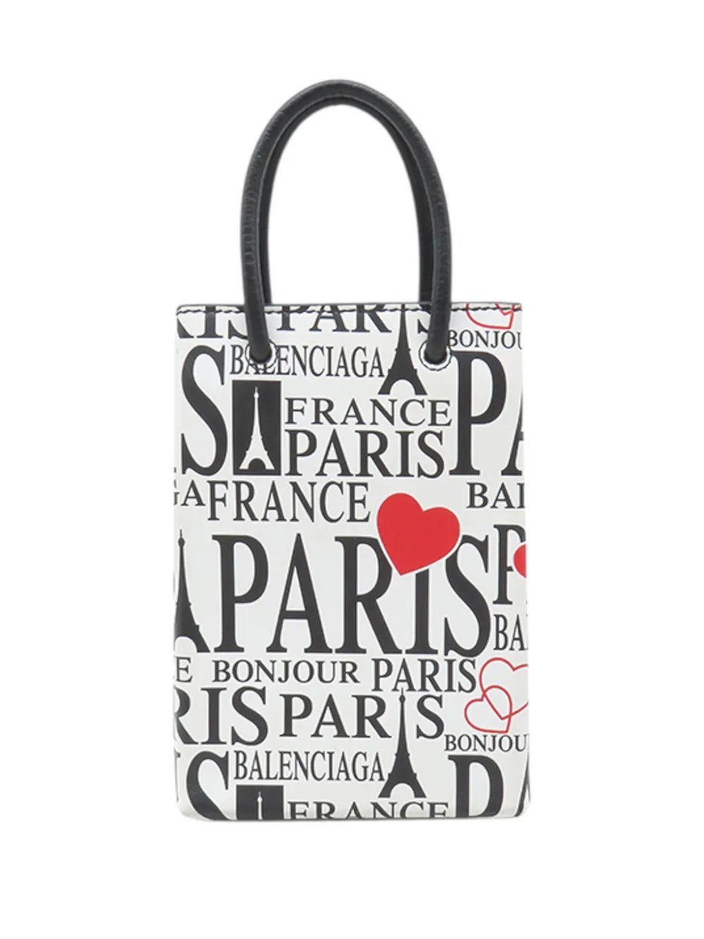 Balenciaga 2005-2026 Mini Calfskin Bonjour Paris Shopping Phone Holder satchel