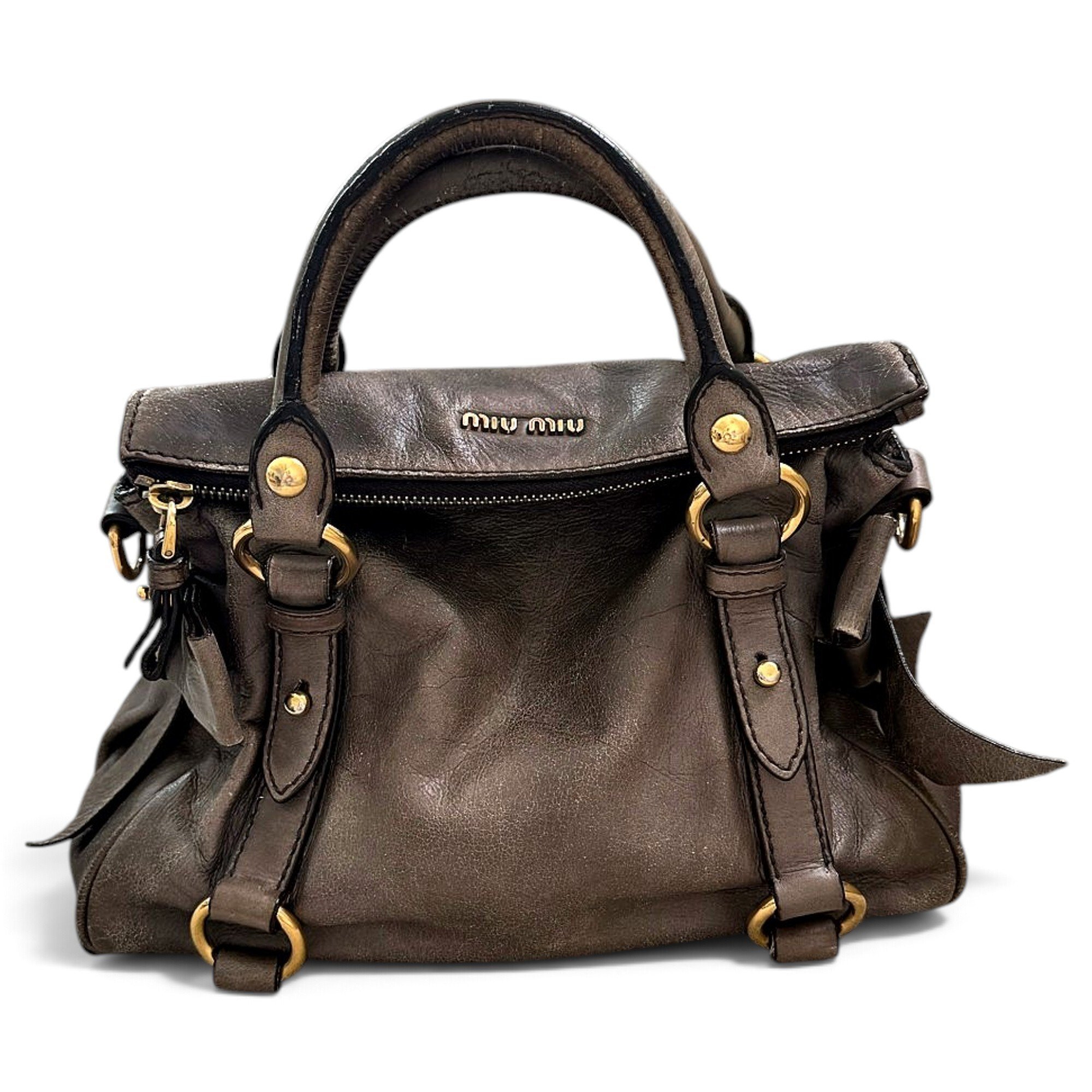 Bow bag leather handbag