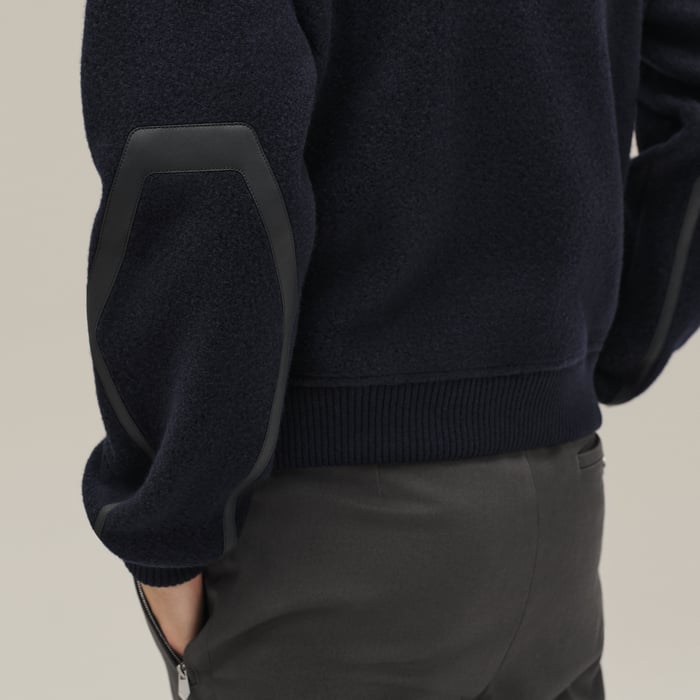 Marine Full-zip Sweater With Leather Detail