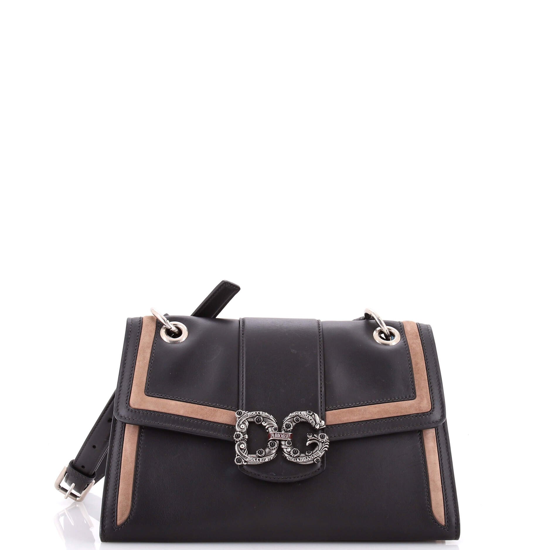 Dolce &amp; Gabbana Amore Flap Shoulder Bag Leather with Suede Small