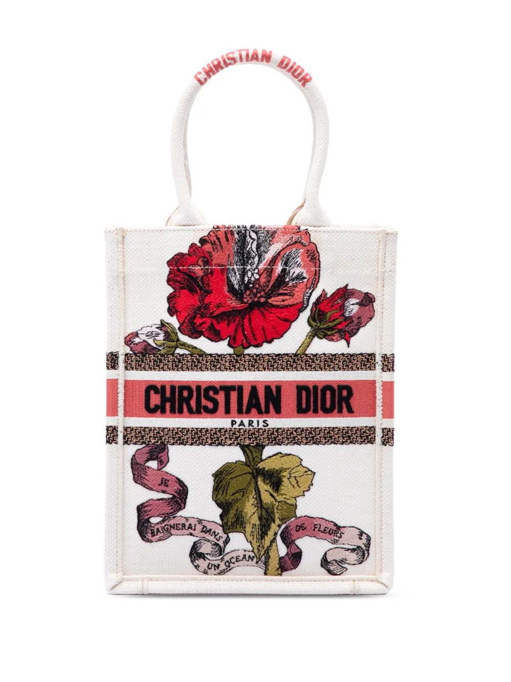 2020 Embroidered Canvas Fleurs Bibliques Vertical Book tote bag
