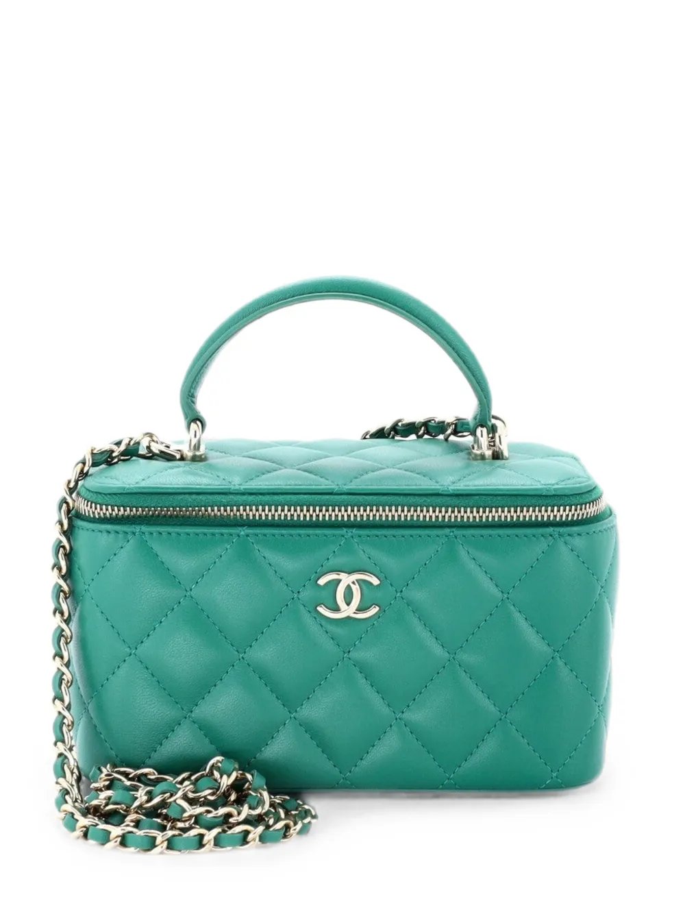 Classic Top Handle Vanity Case with Chain Quilted Lambskin Small crossbody bag