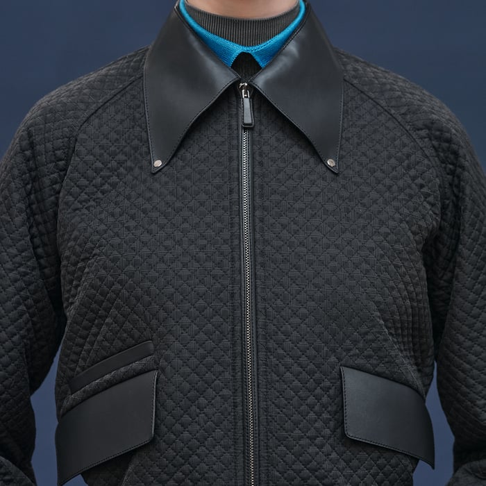 Gris Nuit "H Kelly" Mixed Leather Quilted Jacket