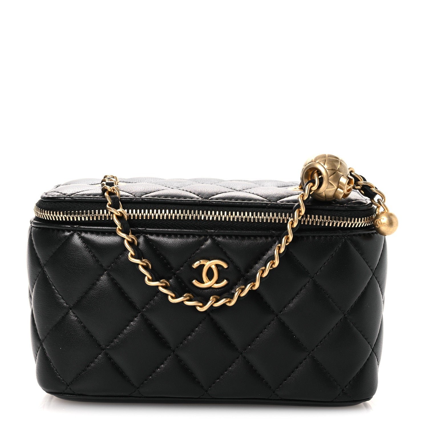 Chanel Lambskin Quilted Pearl Crush Small Vanity Case With Chain Black