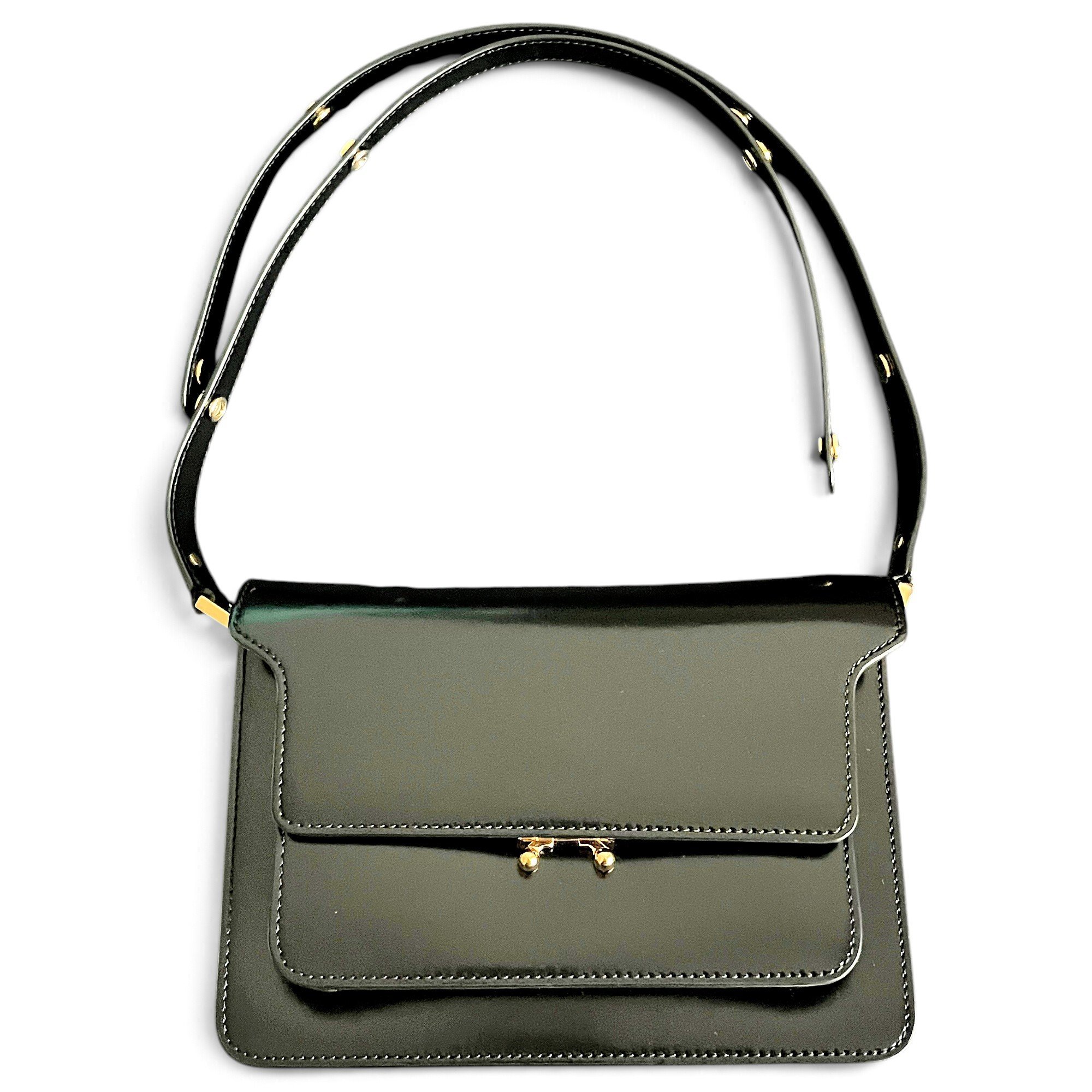 Trunk patent leather handbag