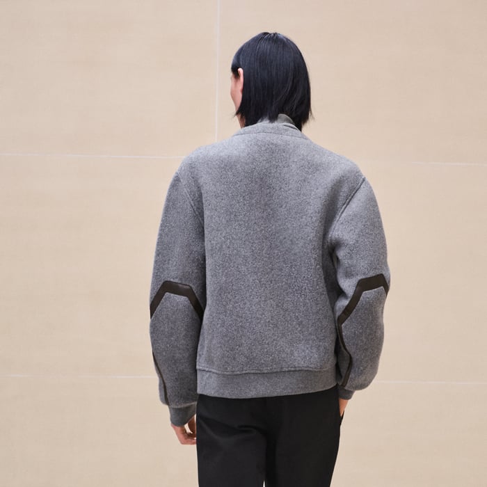 Gris Zipped Varsity Cardigan With Leather Detail