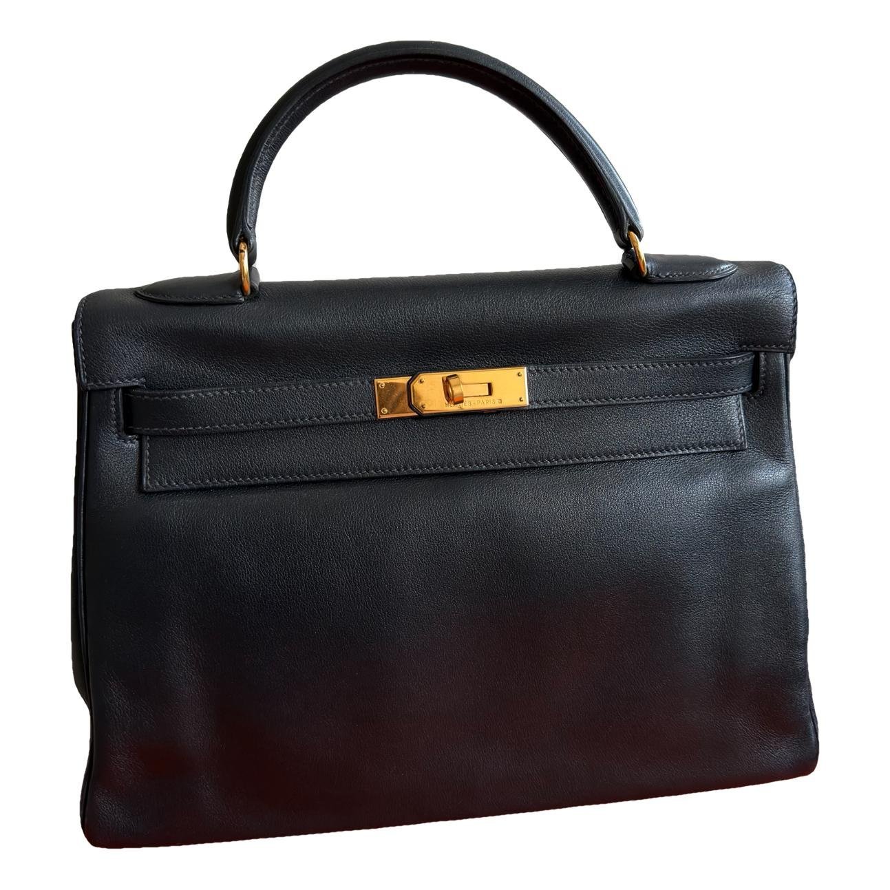 Hermes Kelly 32 Handbag Bleu Marine Gulliver Leather 1997
