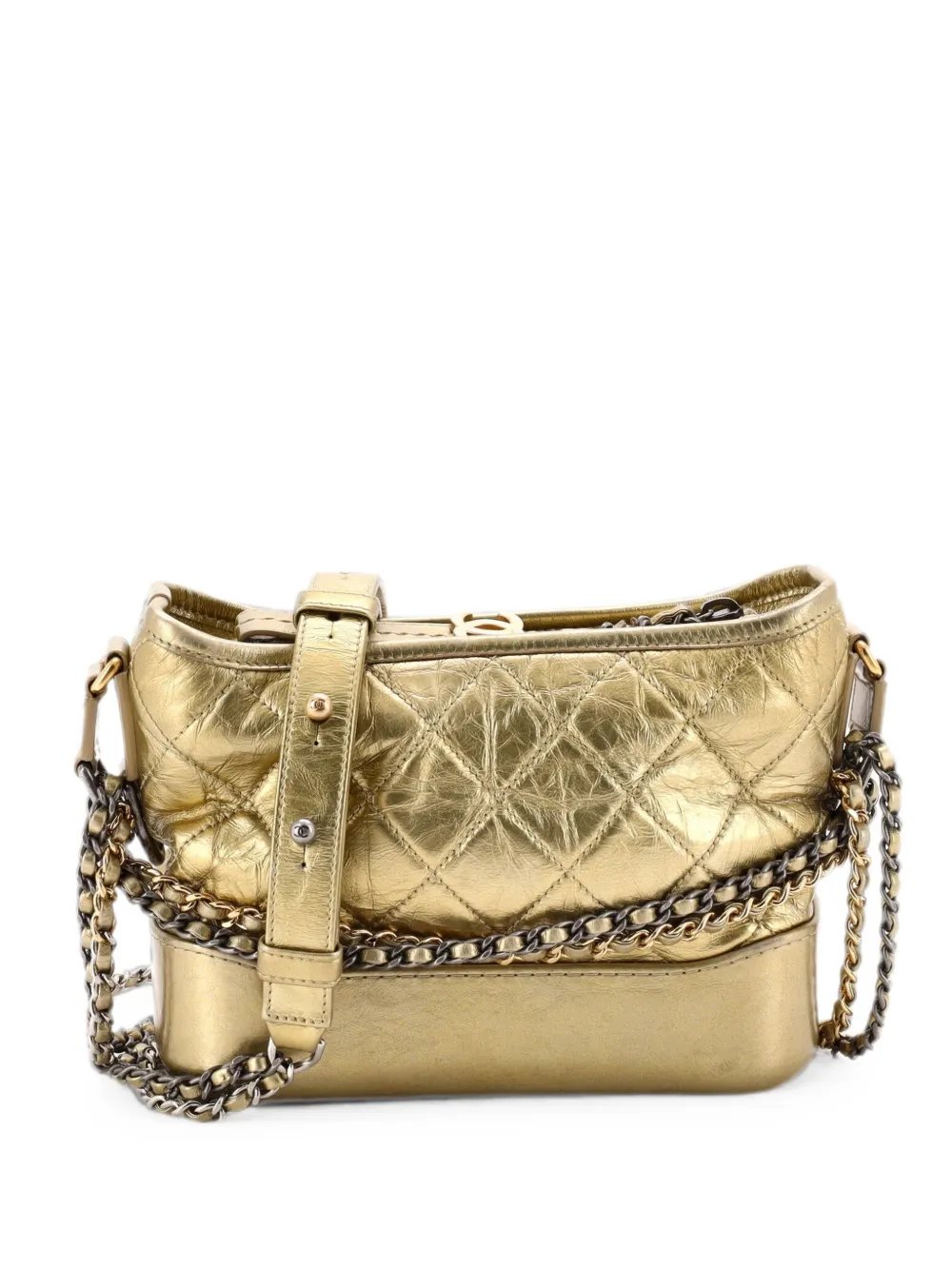 Gabrielle Quilted Metallic Aged Calfskin Small hobo bag