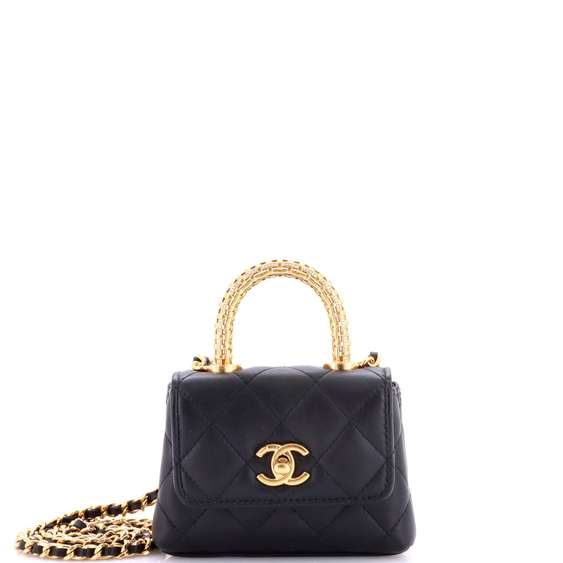 Coco Top Handle Clutch with Chain Quilted Lambskin with Crystal Detail Nano