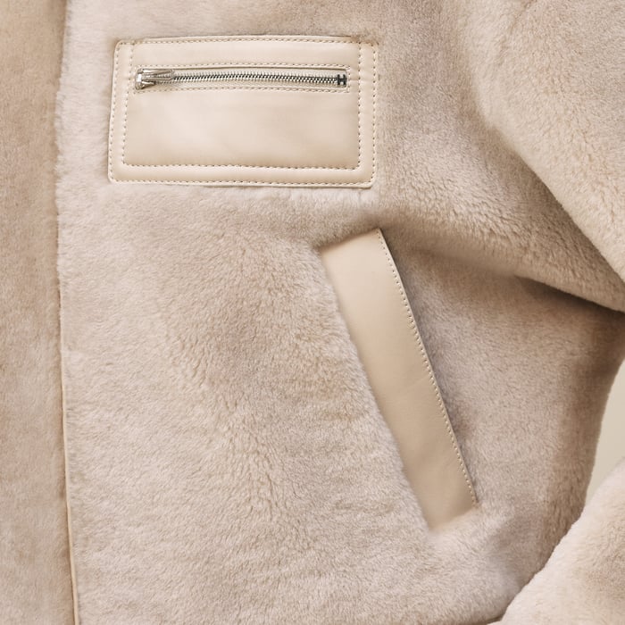 Beige Glaise Short Leather Coat