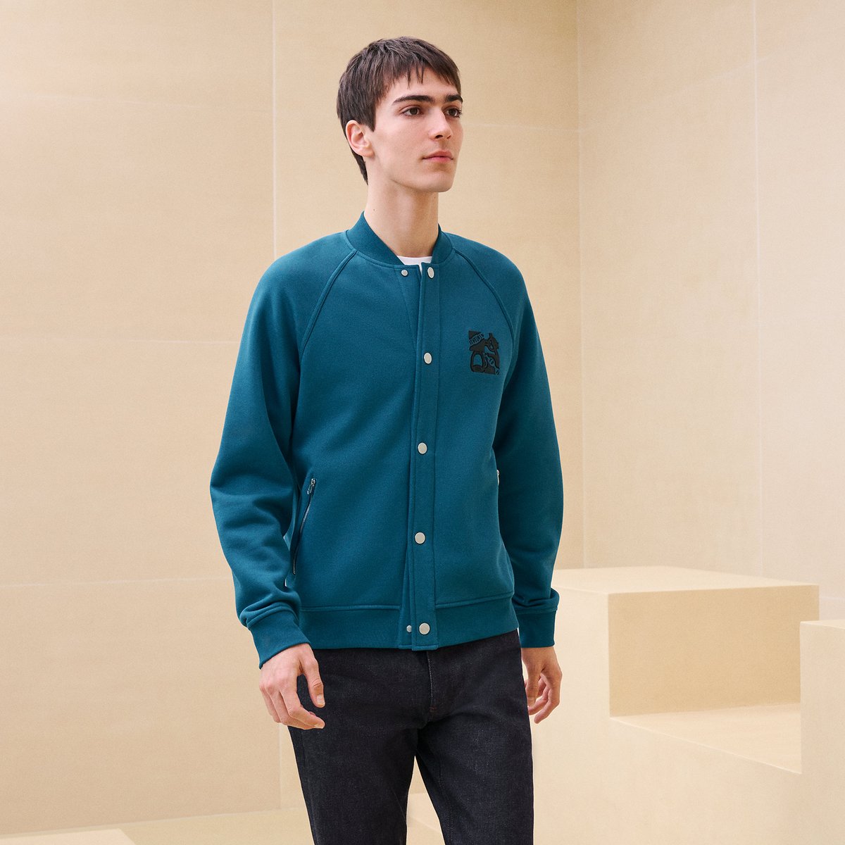 Pétrole "Metallerie Au Carre" Varsity Jacket With Leather Detail