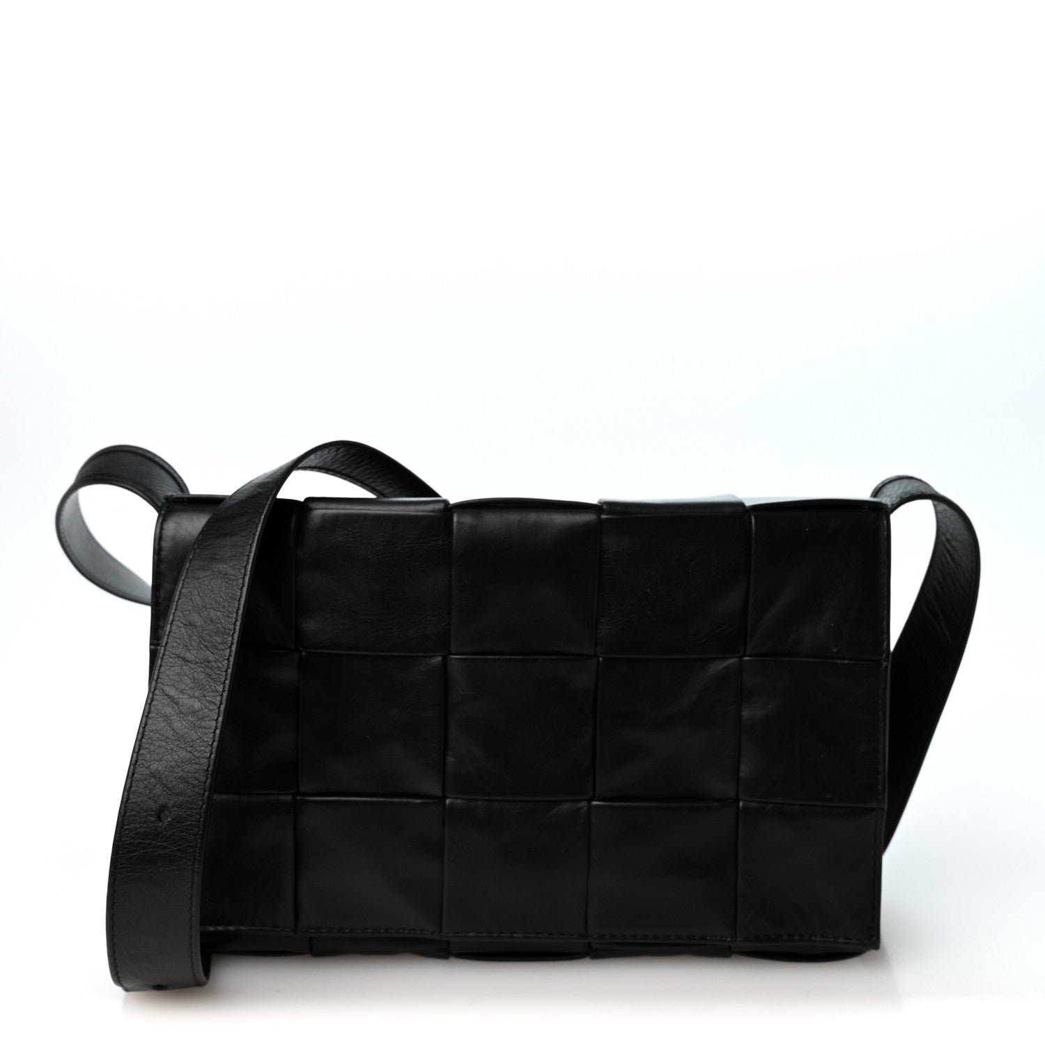 Bottega Veneta Paper Calfskin Maxi Intreccio Cassette Crossbody Bag Black
