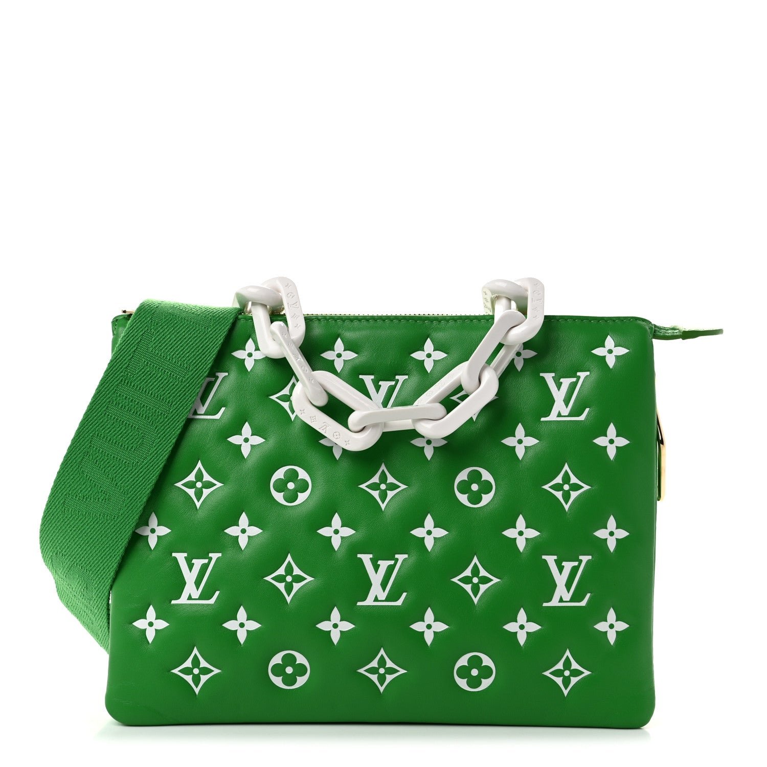 Louis Vuitton Lambskin Embossed Monogram LV Match Coussin PM Green White
