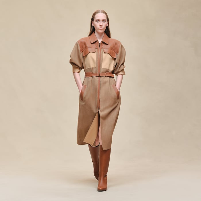 Marron Pain d'Épice Mixed Leather Trench Coat