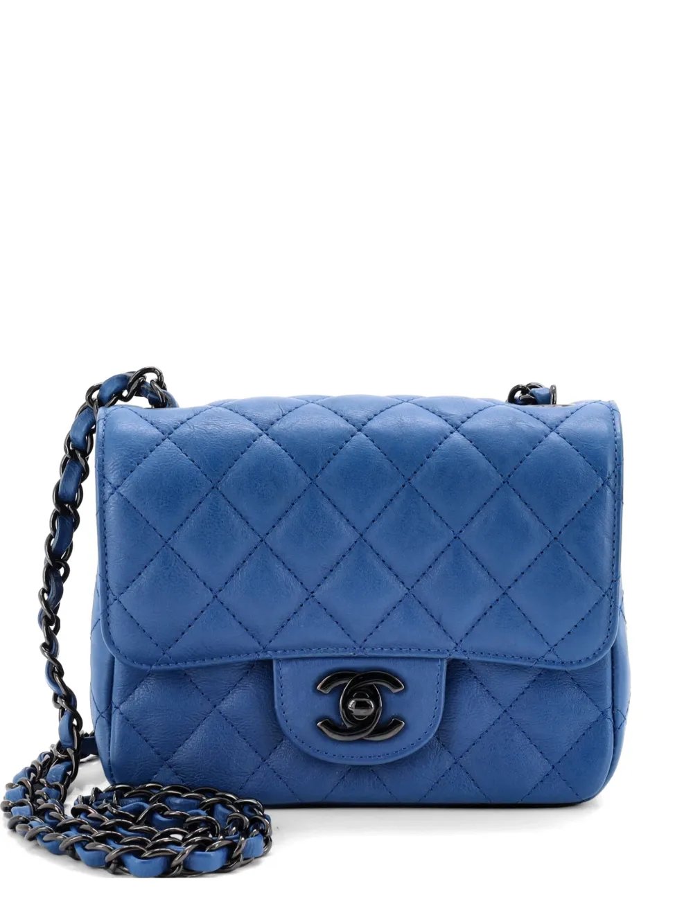 Square Classic Single Flap Bag Quilted Crumpled Calfskin Mini crossbody bag