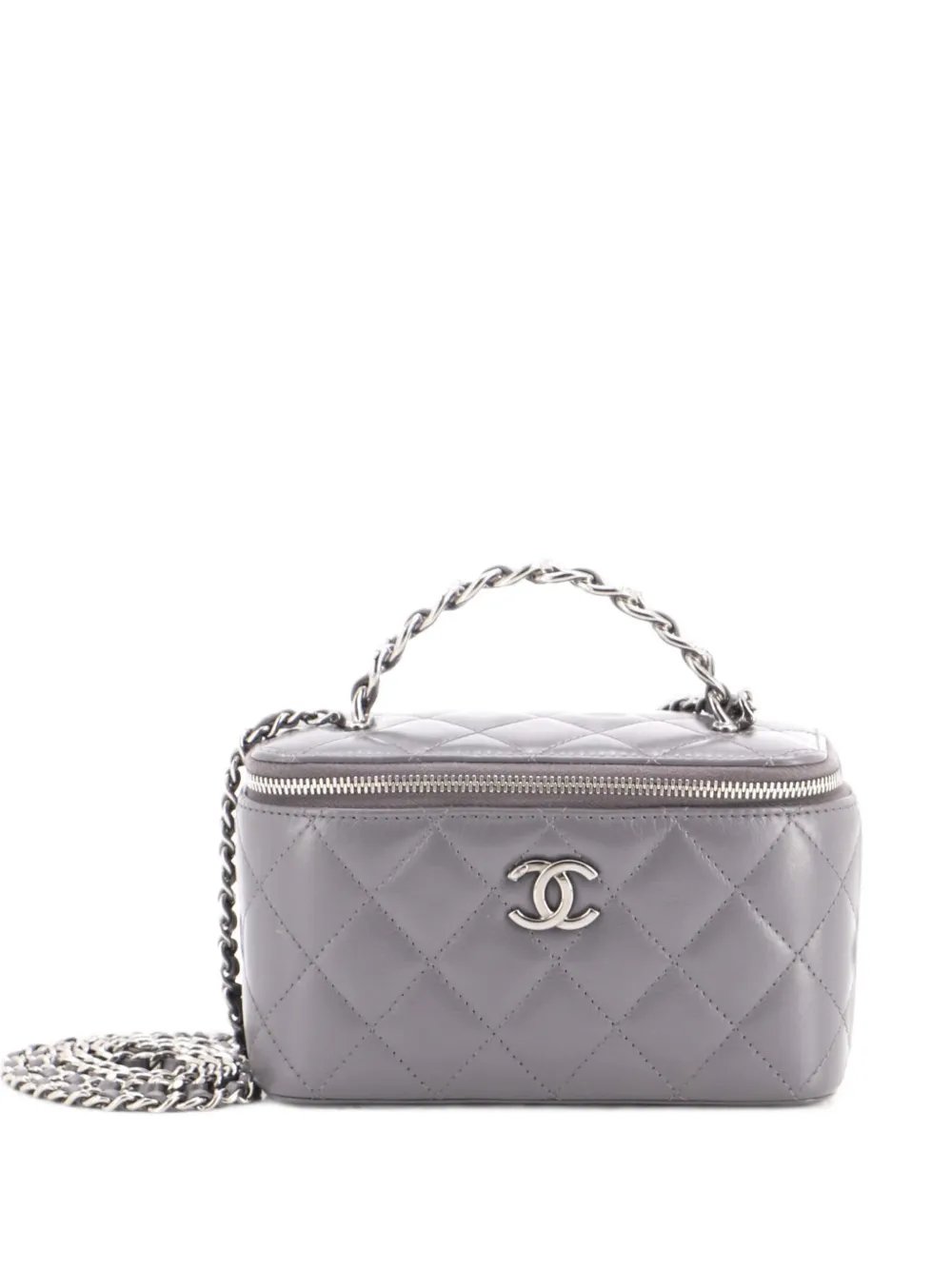 Top Handle Vanity Case with Chain Quilted Lambskin with Crystals Small crossbody bag