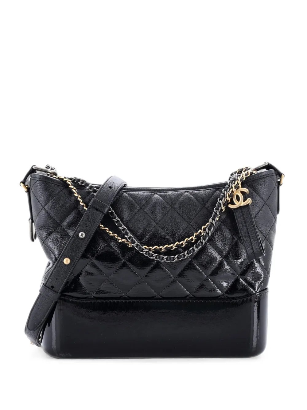 Gabrielle Quilted Goatskin and Patent Medium hobo bag