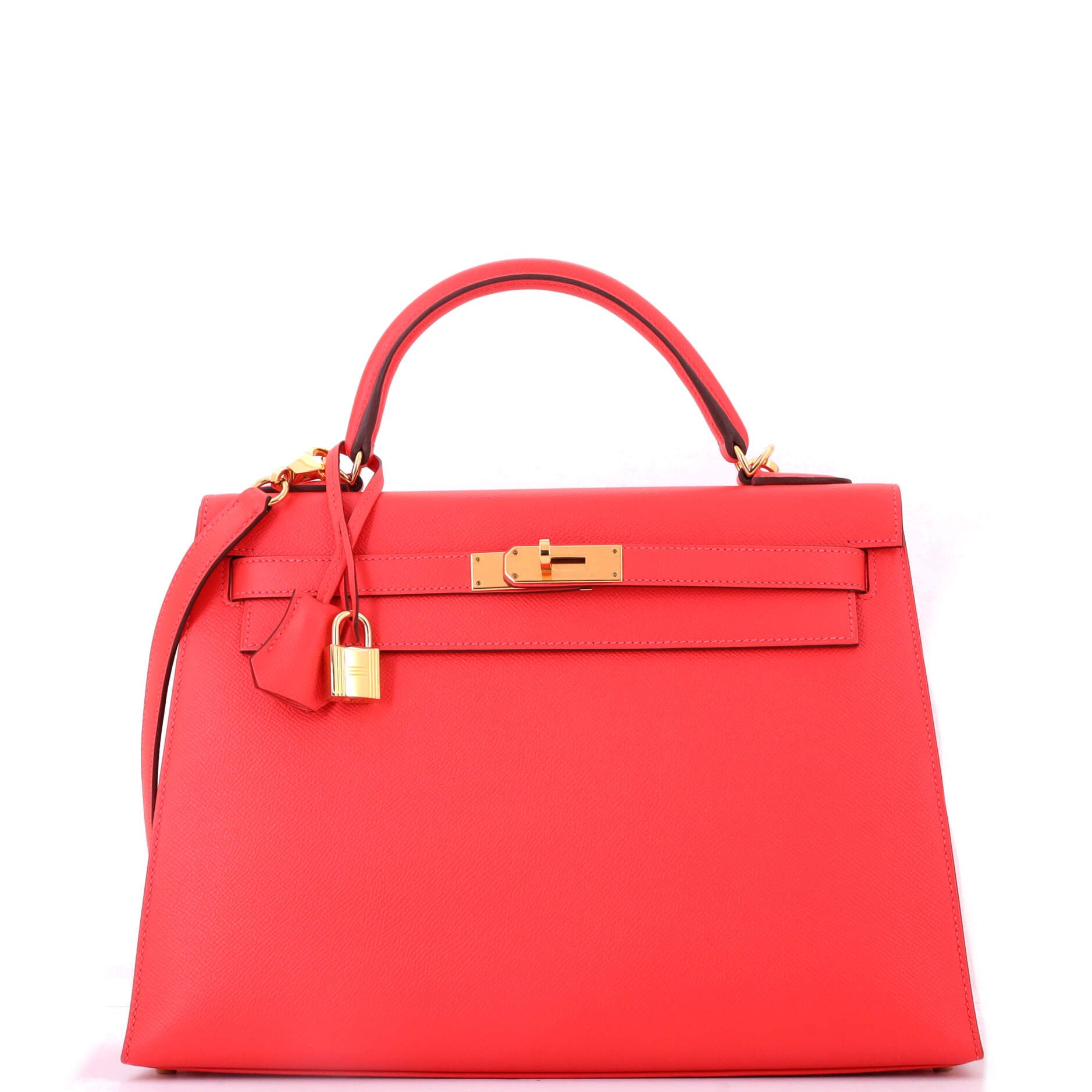 Hermes Kelly Handbag Rouge Pivoine Epsom with Gold Hardware 32
