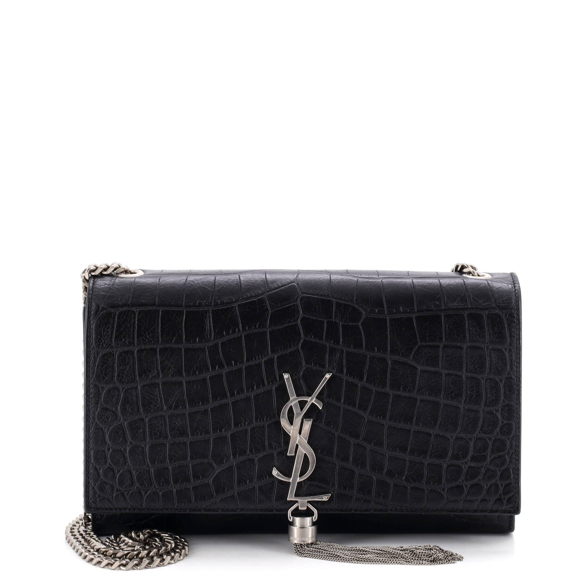 Classic Monogram Tassel Crossbody Bag Crocodile Embossed Leather Medium
