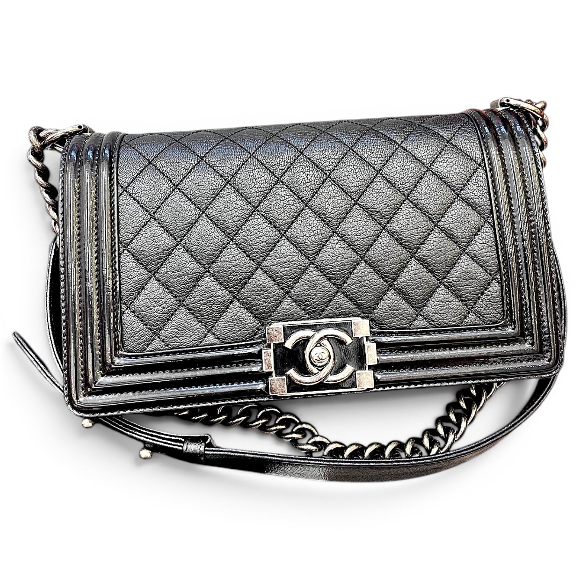 Wallet On Chain Boy Half Flap leather handbag