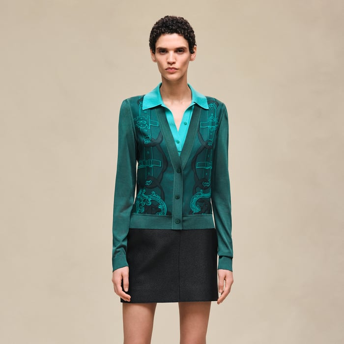 Vert Pin "Ferronnerie Remix" Long-sleeve Twillaine Cardigan
