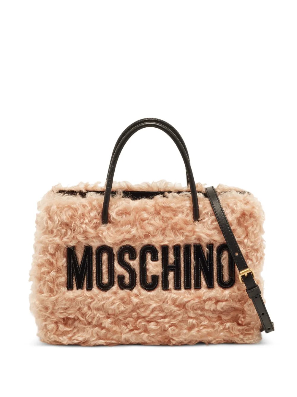 Moschino logo-patch shearling tote bag