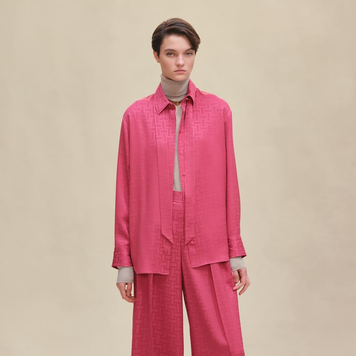 Rose Framboise "Mosaique" Ascot Collar Shirt