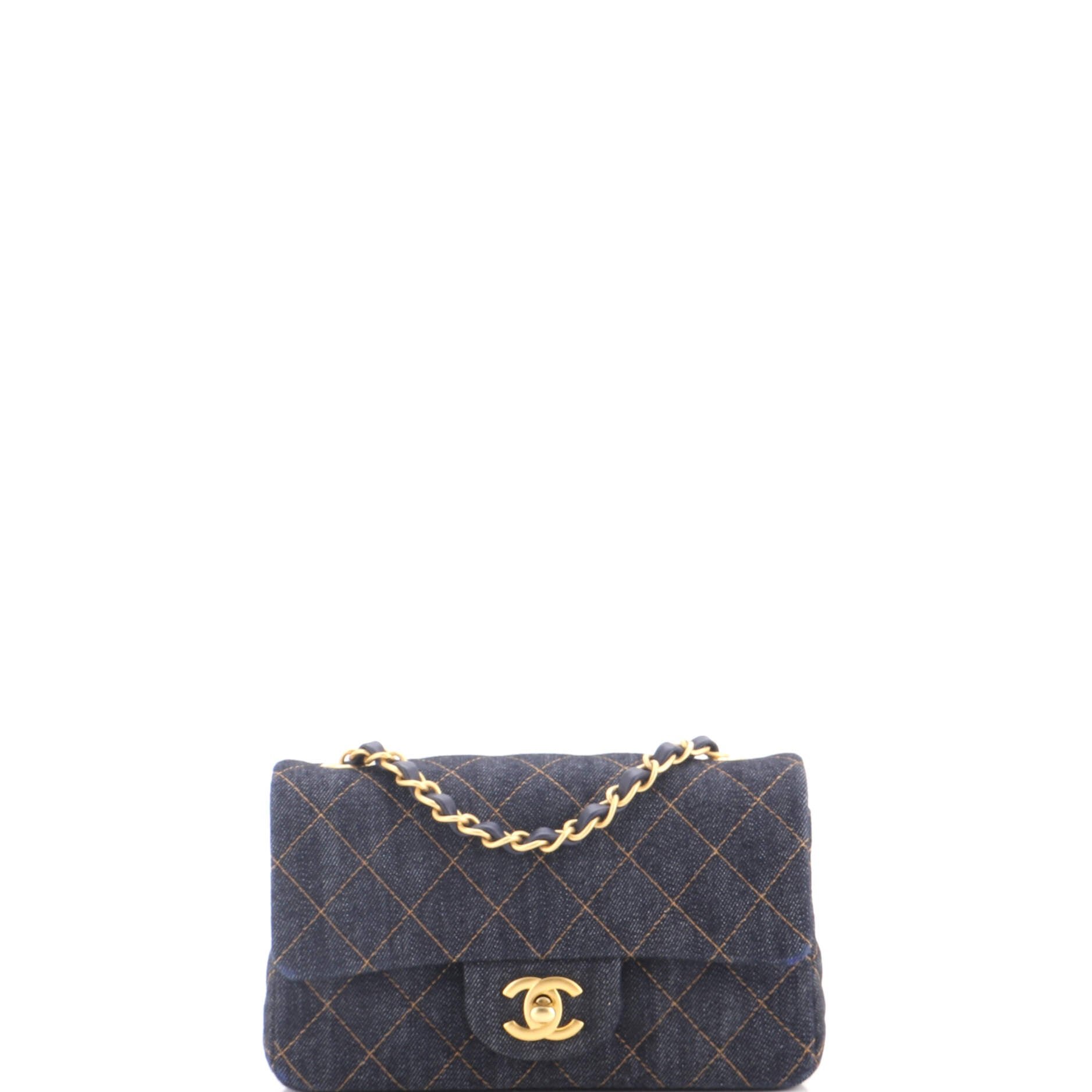 Classic Single Flap Bag Quilted Denim Mini