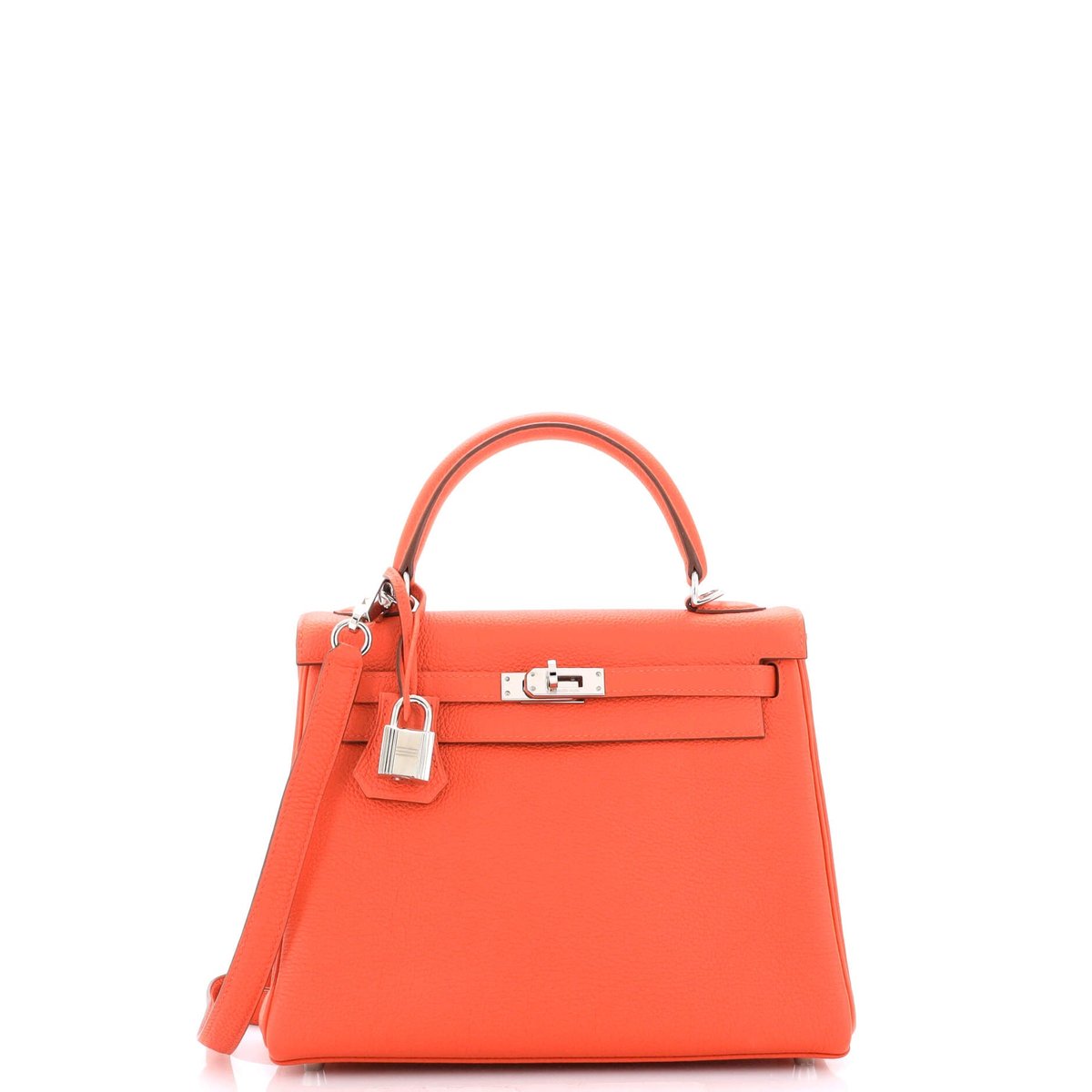 Hermes Kelly Handbag Orange Poppy Togo with Palladium Hardware 25