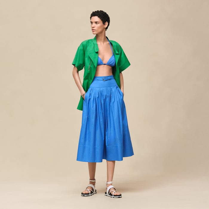 Bleu Cobalt "Mosaique" Pleated Skirt With Basque