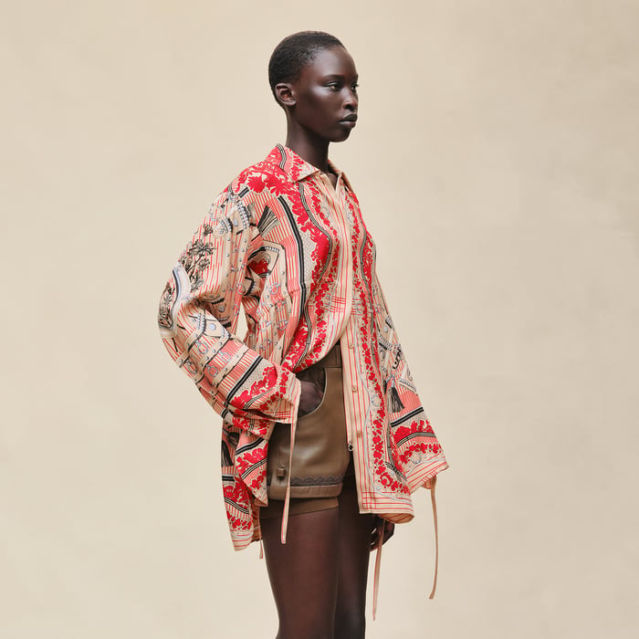 Beige Cajou "Aux Champs En Fleurs Raye" Drawstring Shirt