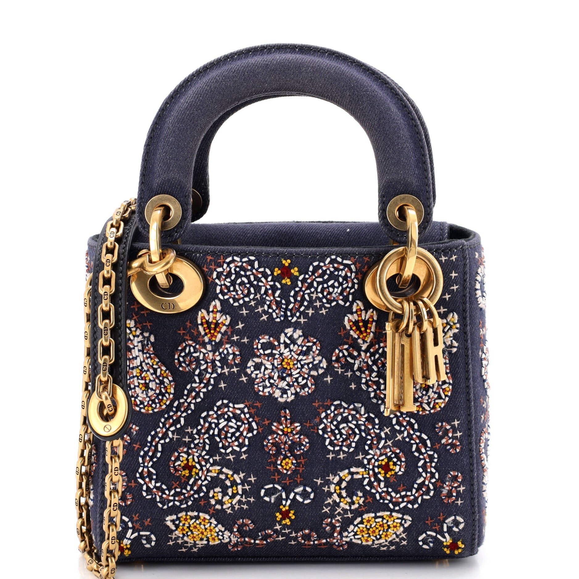 Lady Dior Chain Bag Beaded Denim Mini