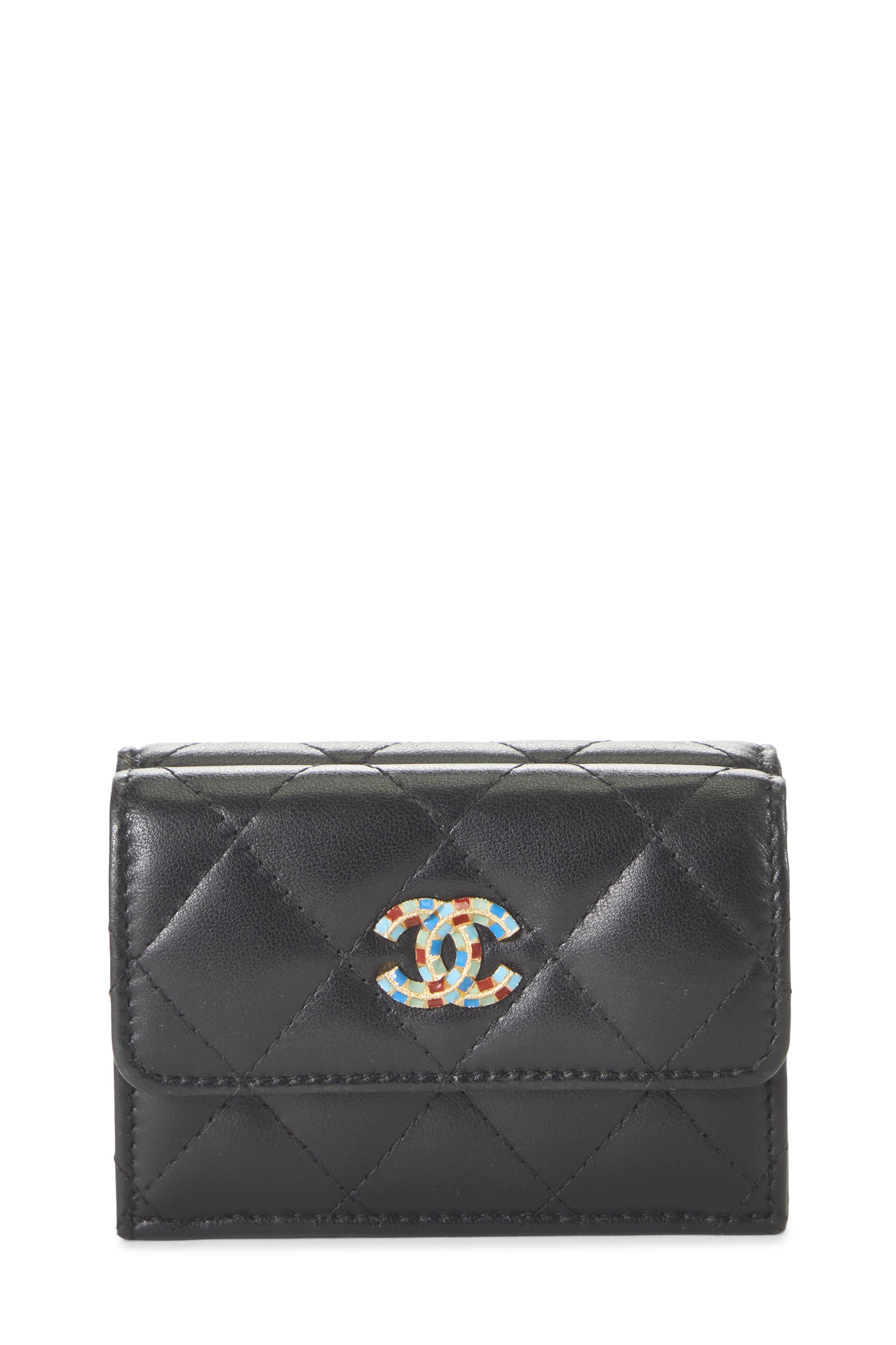 Chanel Black Quilted Lambskin Compact Wallet