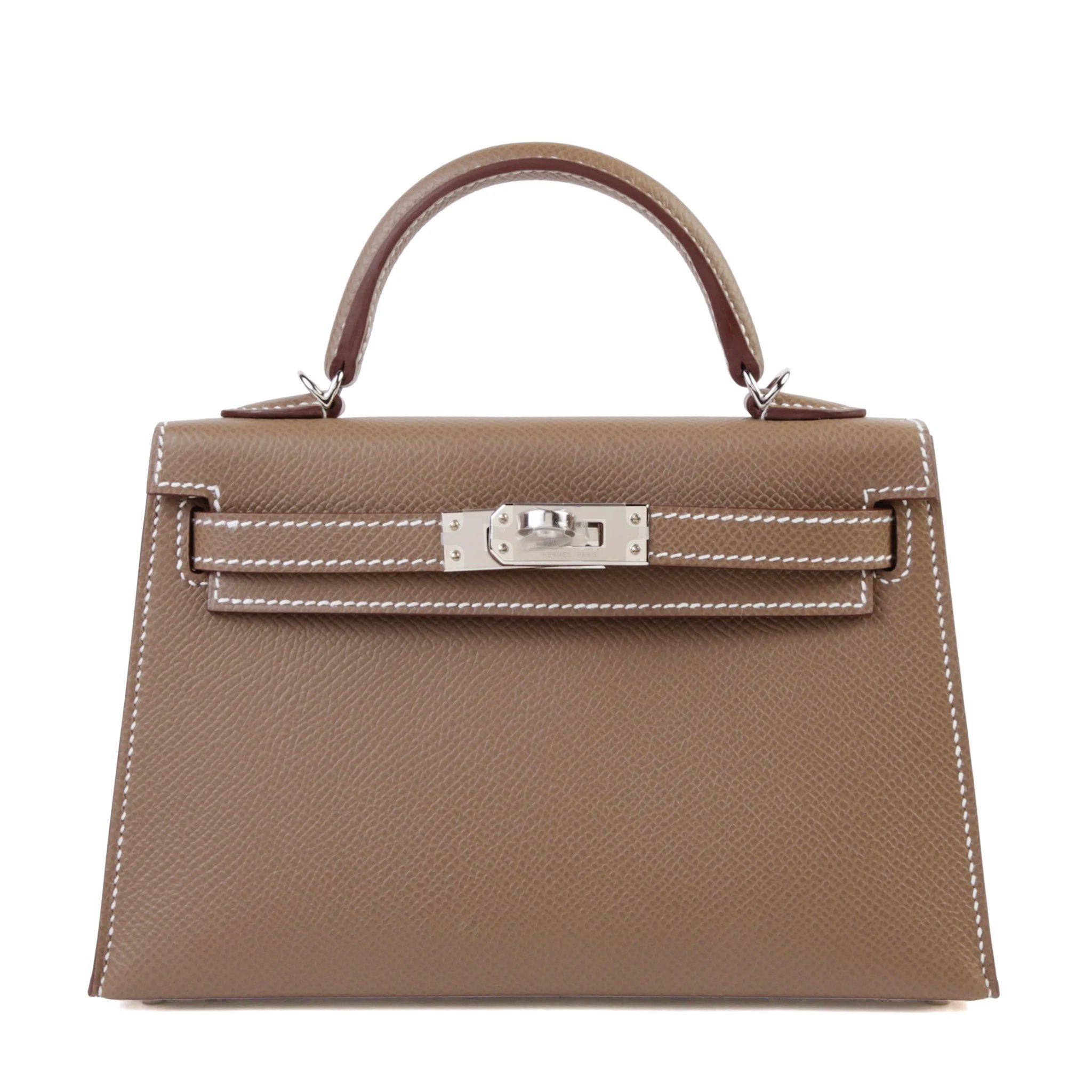 Brand New ( Rank N ) HERMÈS Mini Kelly II Etoupe (18) Epsom Palladium hardware G (2026)