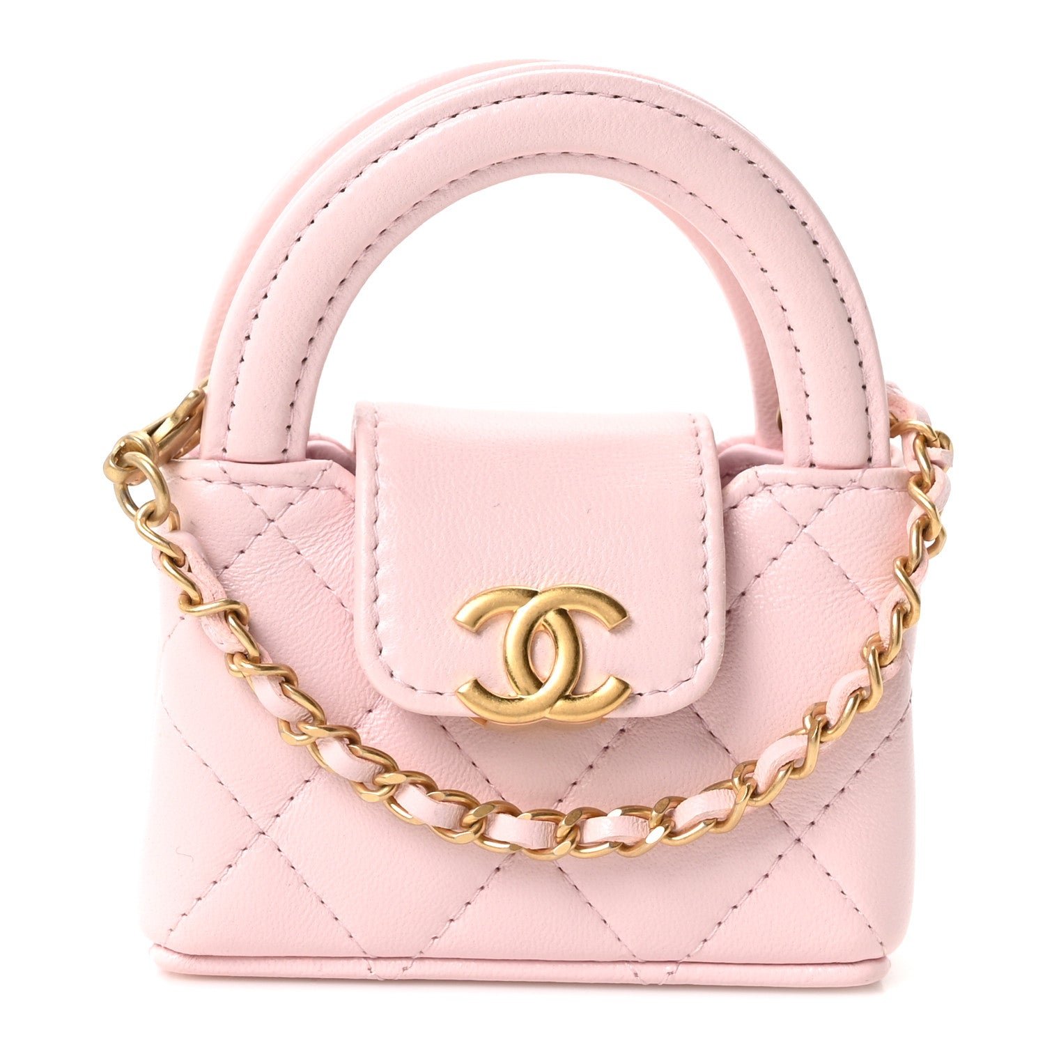 Chanel Shiny Lambskin Quilted Mini Kelly Bag Charm Light Pink