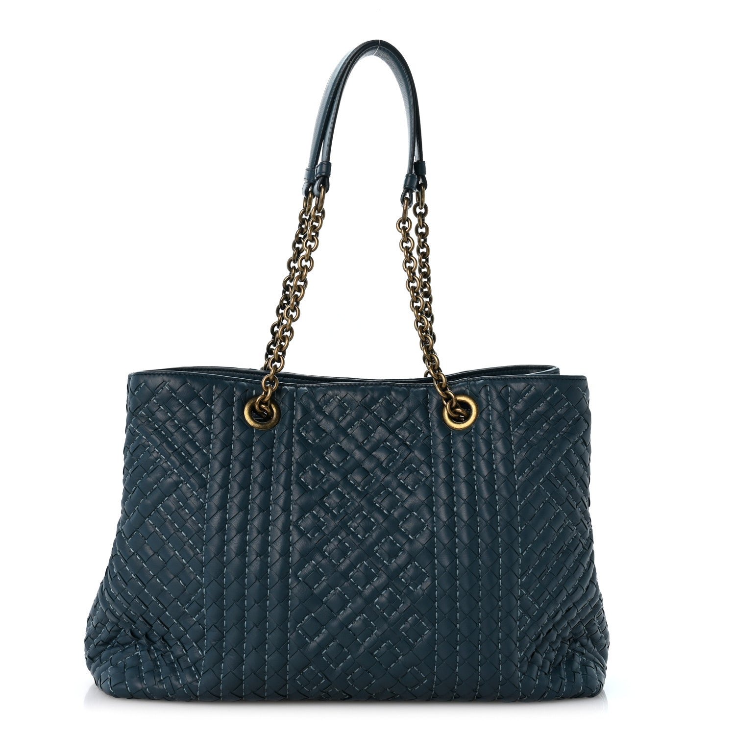 Bottega Veneta Bottega Veneta Lambskin Intrecciato Boutis Medium Tote Dark Denim