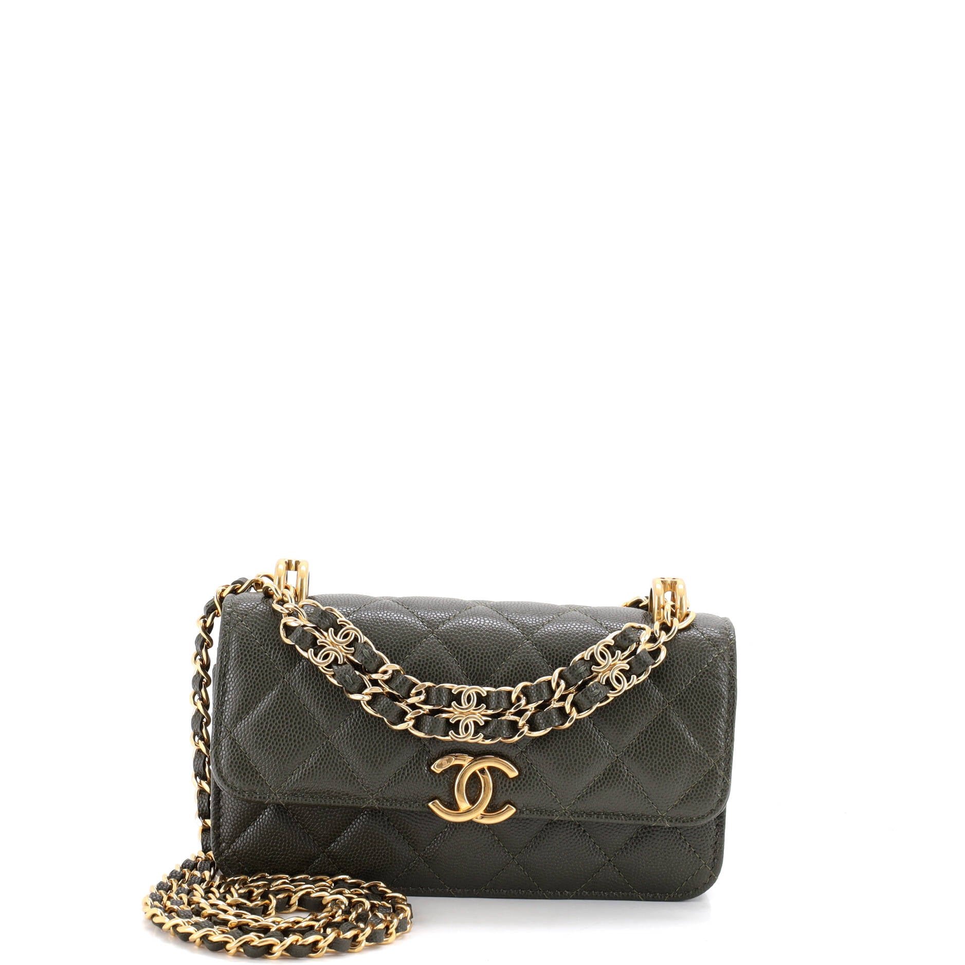 Coco First Flap Phone Holder with Chain Quilted Caviar