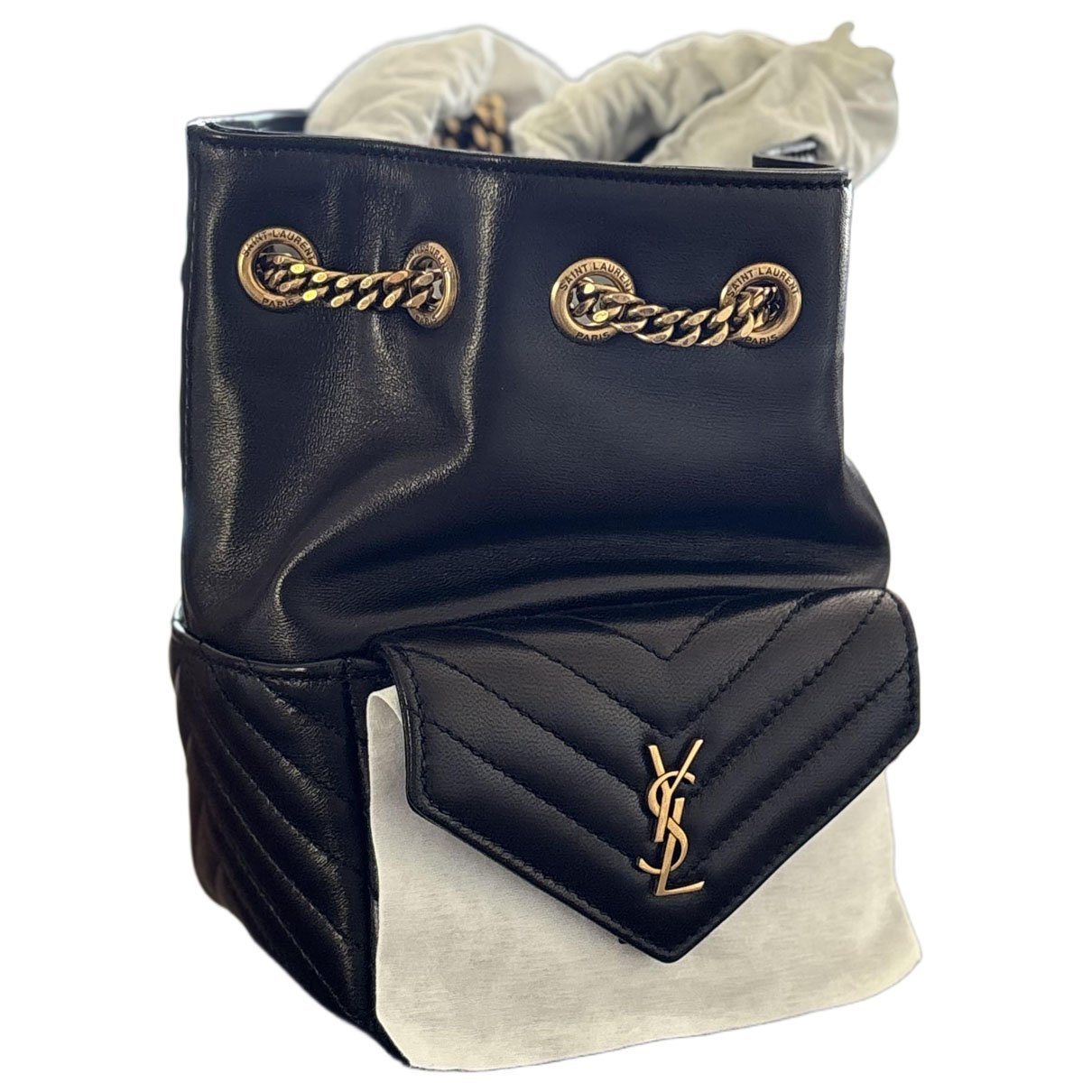 Monogram bucket leather handbag